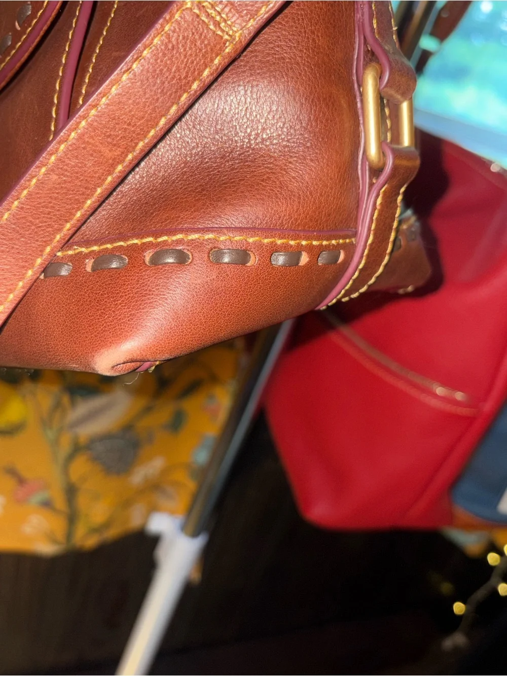 Dooney & Bourke Chestnut Brown Florentine Leather Whipstitch Satchel Bag